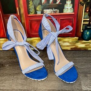 Shoe Republic LA Blue and White Striped Heels